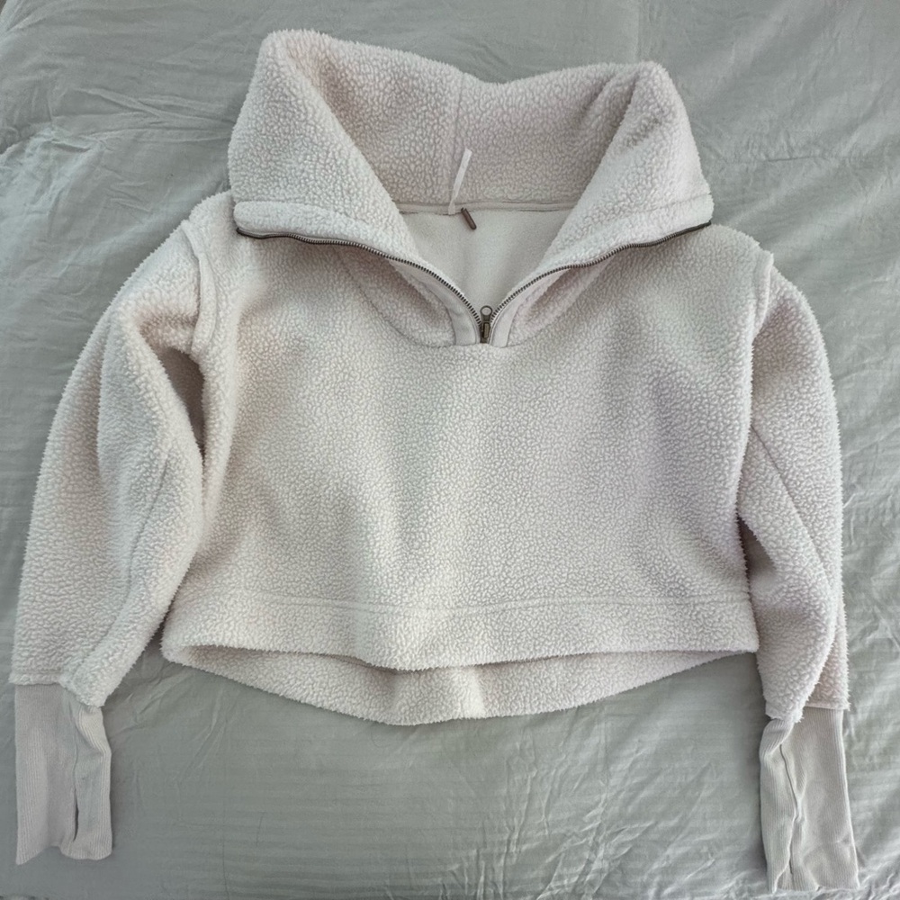 Free People Cropped Fleece Poppy Pullover Sweater